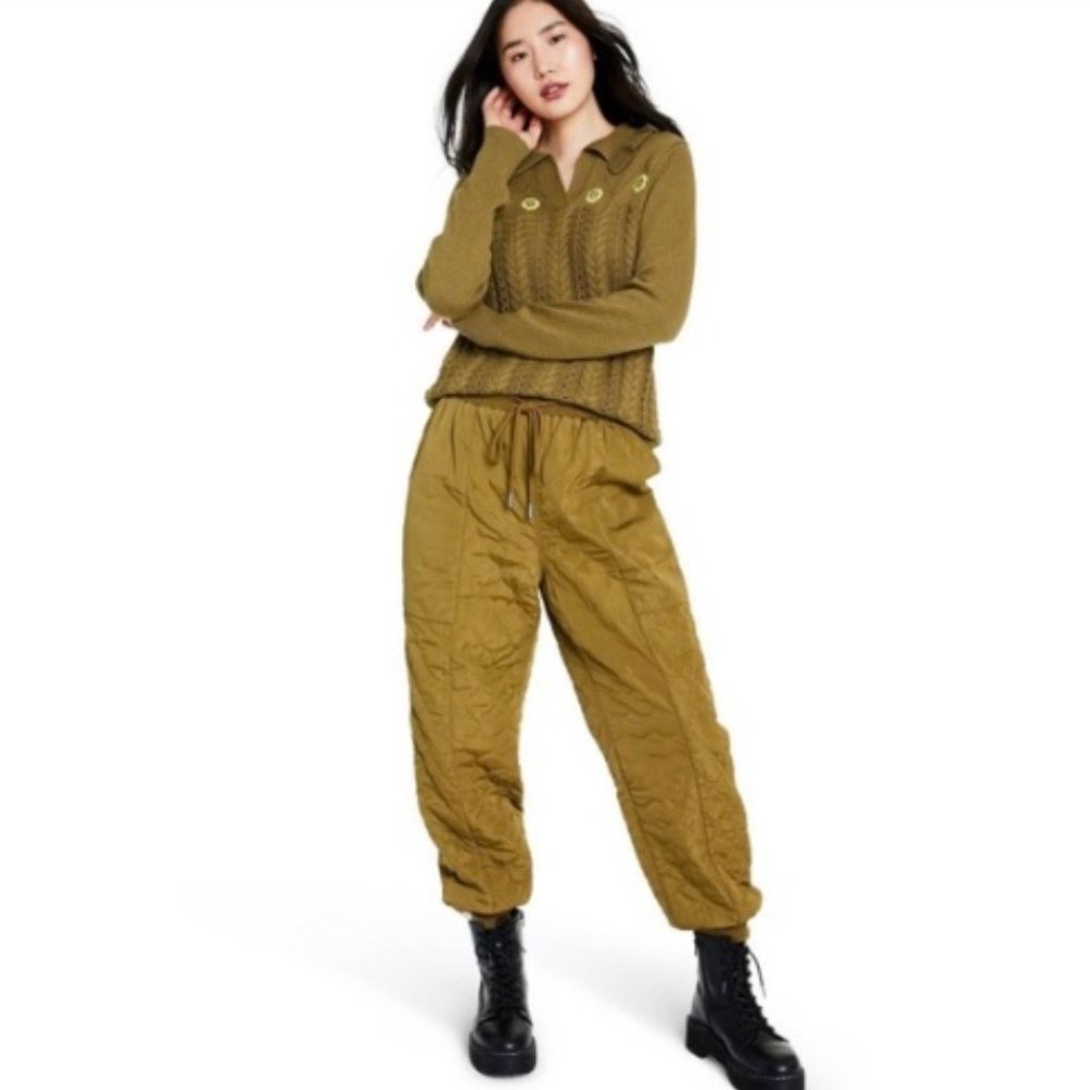 EUC SANDY LIANG For Target Olive Pointelle Embroidered Sweater S